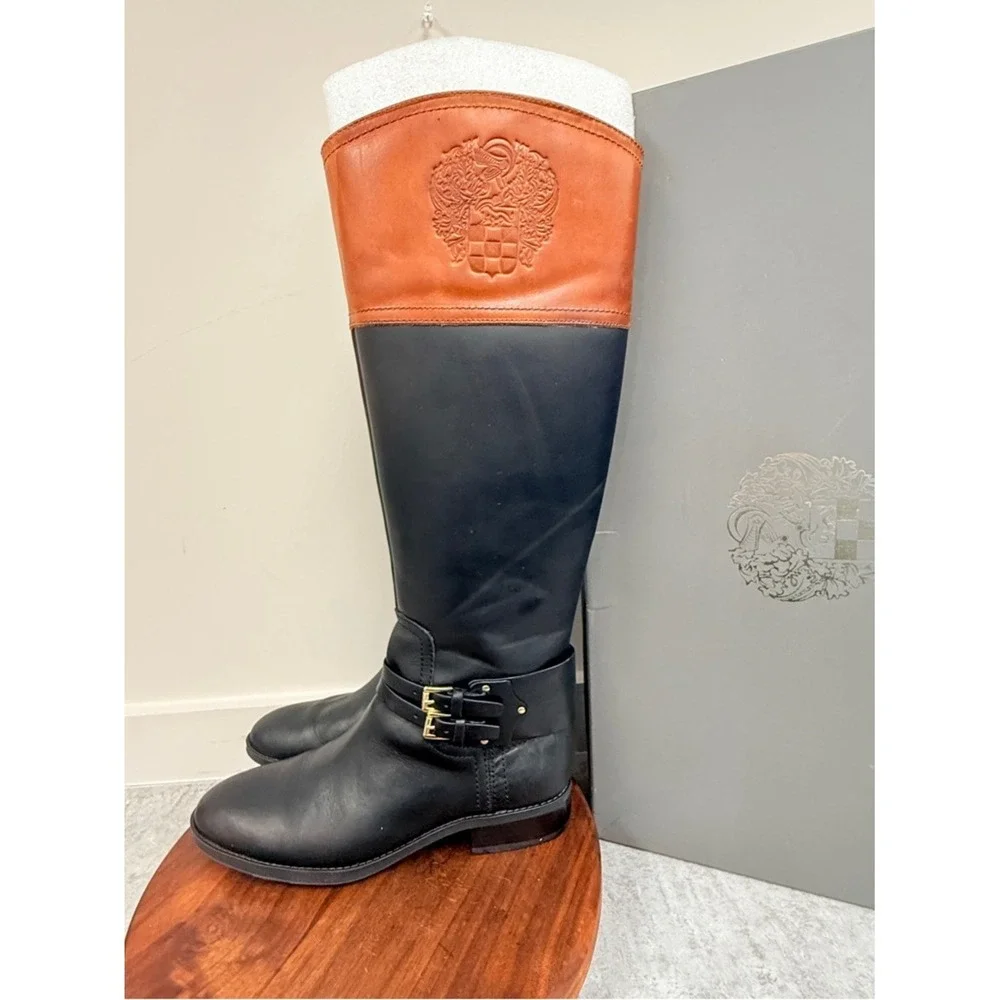 Vince Camuto‎ Black and Brown Two-Tone Over-the-Knee Riding Boots